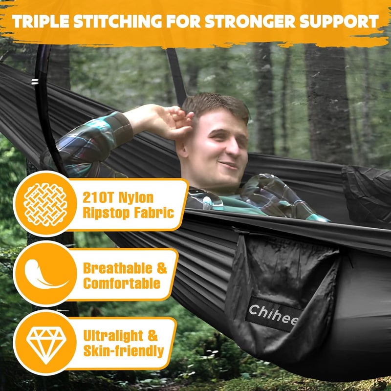 Chihee Ultra-Light Travel Camping Hammock Pop-up Net Hammock 660lbs Load Capacity,Breathable,Quick-Drying Parachute Nylon 2 Premium Carabiners,2 Tree Slings Included for Outdoor Backpacking Hiking - Image 2